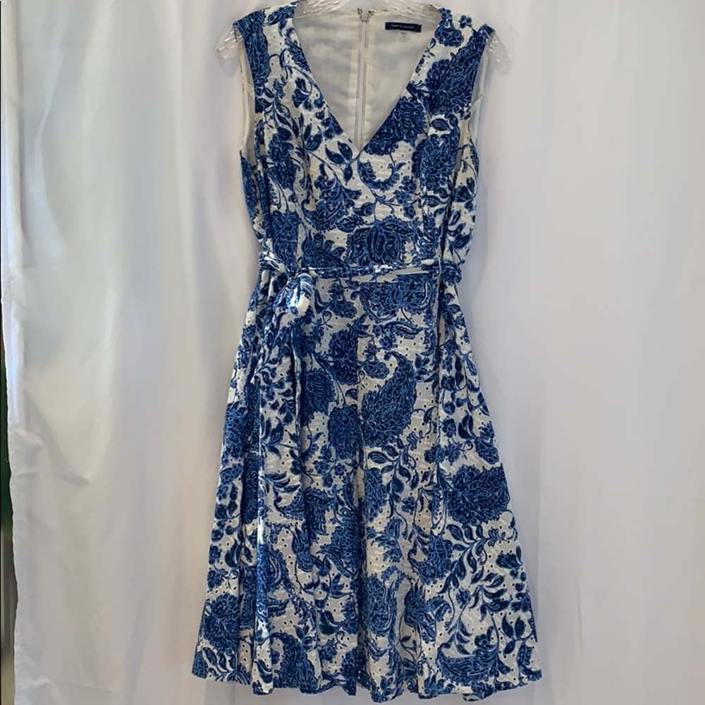 Tommy Hilfiger Blue Floral Eyelet Sleeveless Dress